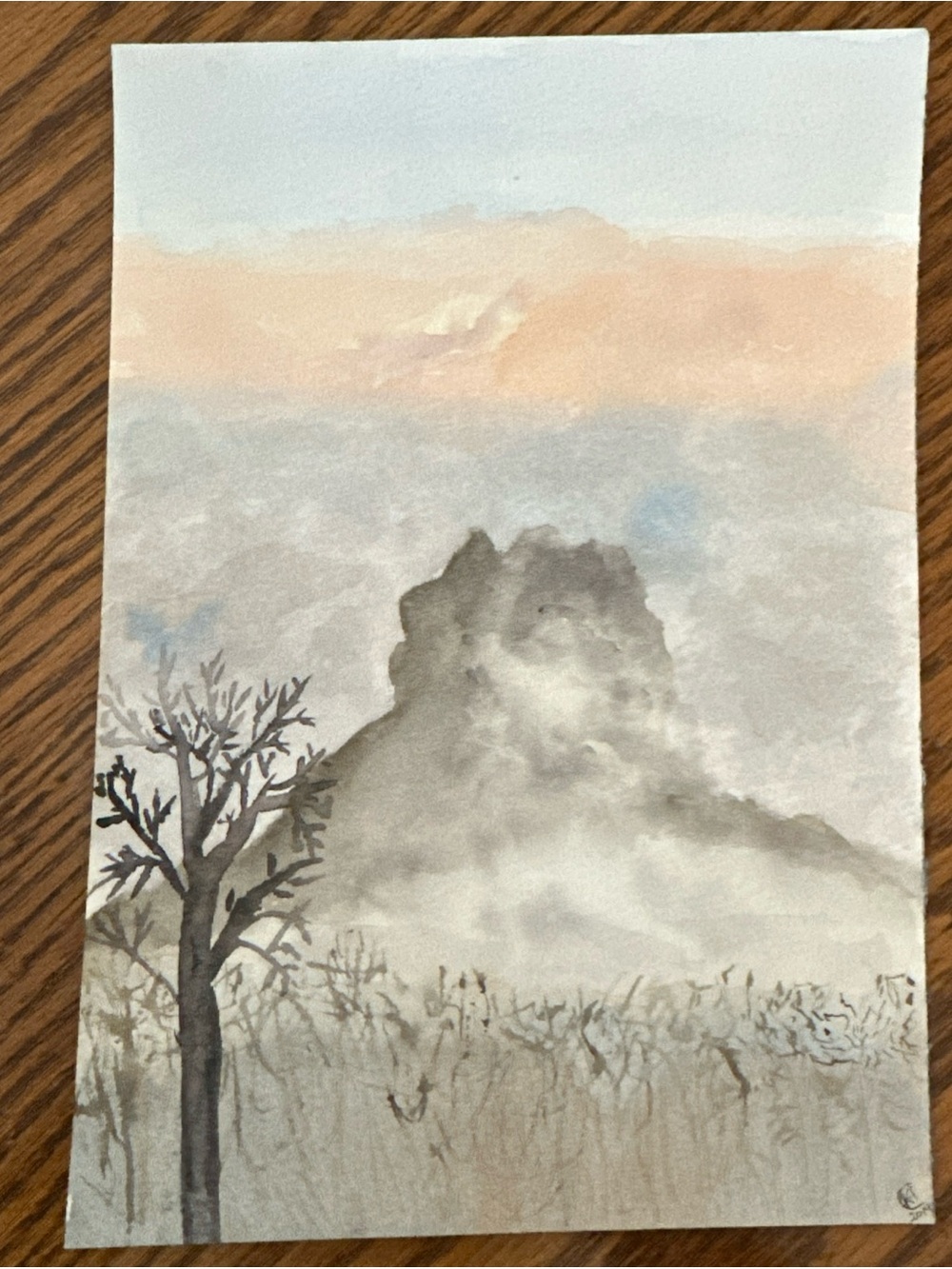 Original  Misty Mountain Watercolor Art Chief Mountain Glacier Park Montana